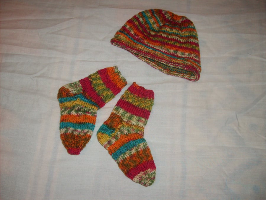 multi coloured hat and socks