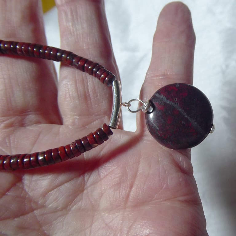 Sterling Silver and Brecciated Jasper Necklace with Pendant  