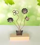 Ornament, Copper Flowers with Butterfly and Amazonite on Wooden Stand
