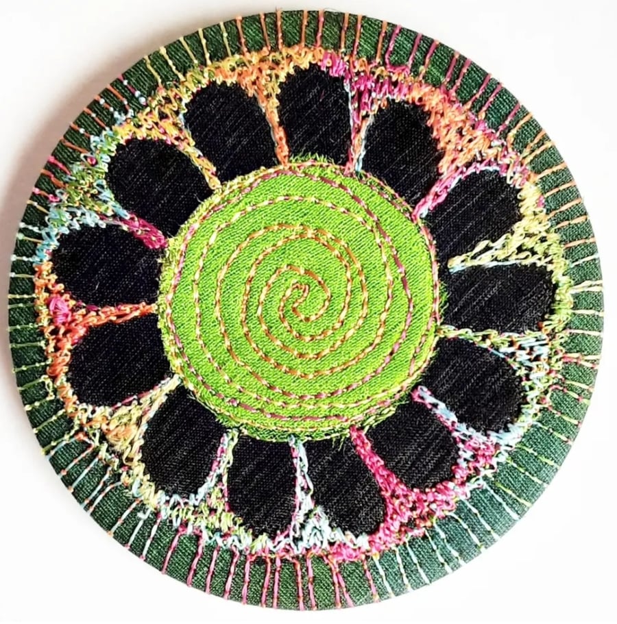 58mm Fabric Pocket Mirror with Free Machine Embroidery