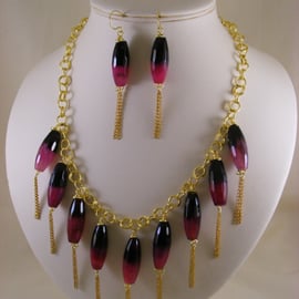 Fuchsia and Black Agate Jewellery Set