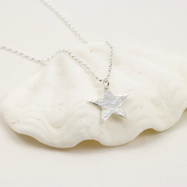 Sterling Silver Hammered Star Pendant