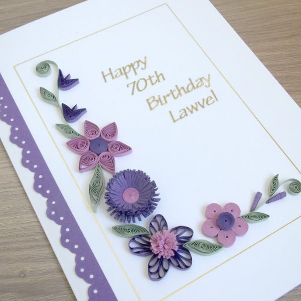 Quilled handmade 70th birthday card, special oc... - Folksy