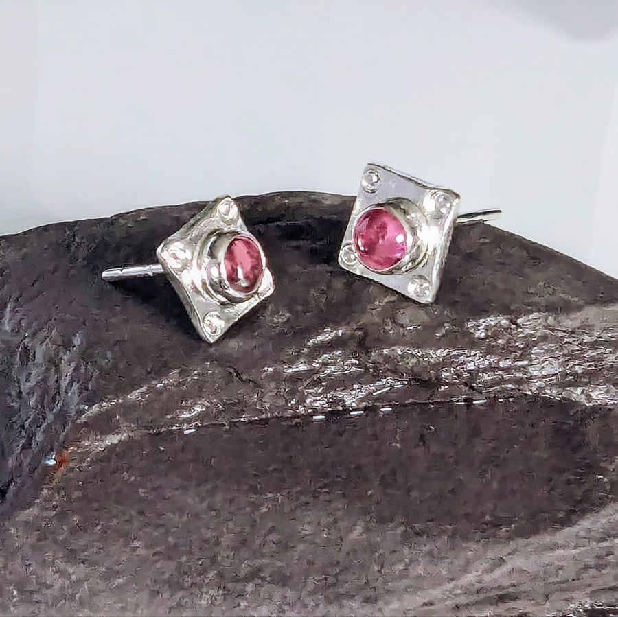 SILVER Pink Tourmaline Earrings, Handmade Urban Jewellery