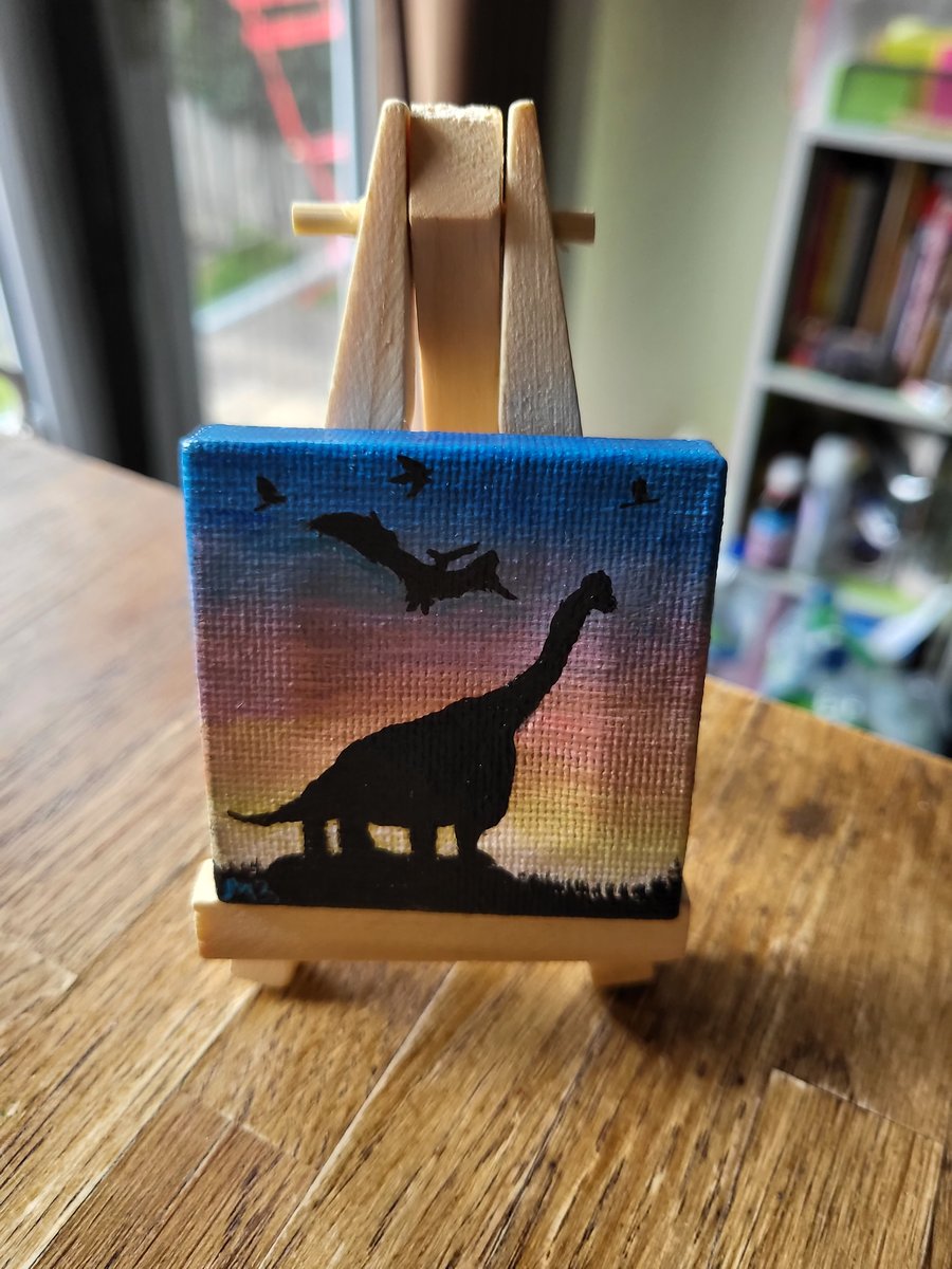 Original mini canvas seascape painting dinosaur