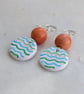 Painted green and blue polymer clay, coral jade and sterling silver earrings - Image 4
