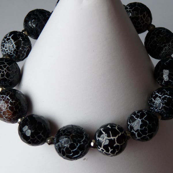 Fire Agate & Pyrite Bracelet - Stretchy - Handmade - Genuine Gemstone