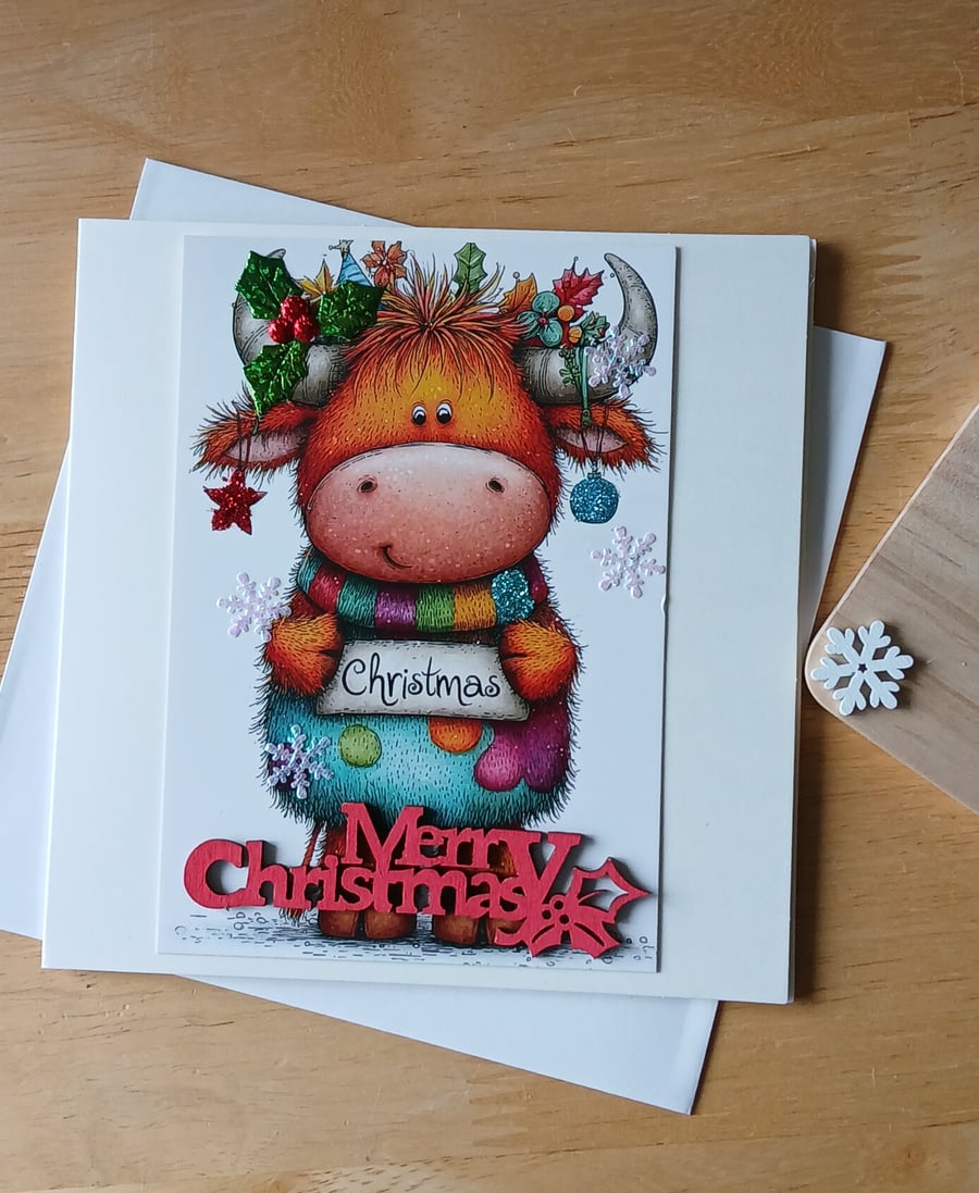 Image of Highland Cow Christmas Card 