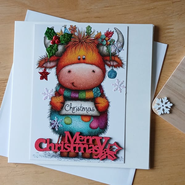 Highland Cow Christmas Card 