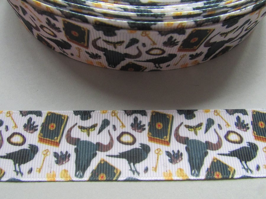 Halloween raven 2.5cm Grosgrain Ribbon x 1 metre