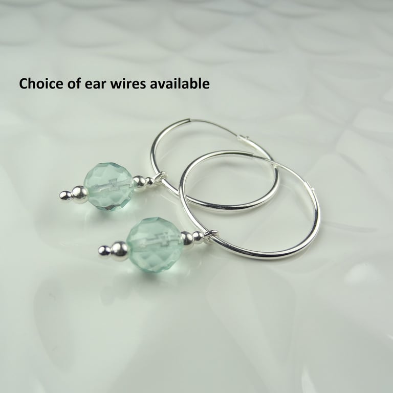 Sterling silver & faceted sea glass drop earrings, in a gift box - 8mm (-) glass