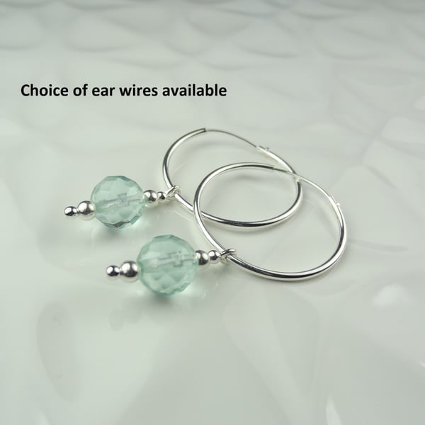 Sterling silver & faceted sea glass drop earrings, in a gift box - 8mm (-) glass