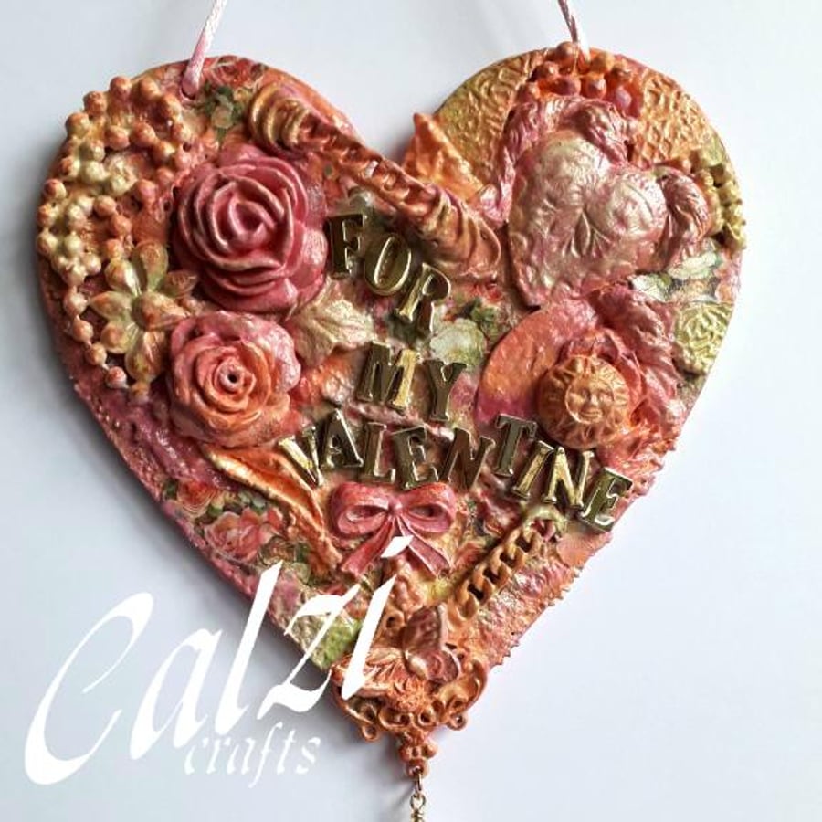Mixed Media Valentine Heart (Pink)