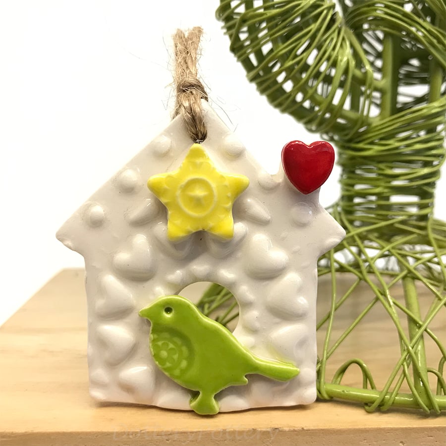 Small Ceramic bird house decoration Pottery bird house star