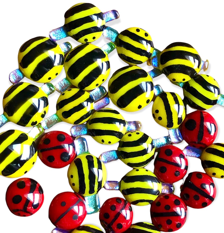Fused glass unique Bee and ladybird magnet’s magnet  