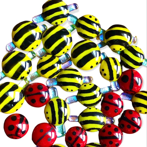 Fused glass unique Bee and ladybird magnet’s magnet  