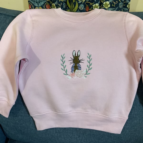 Beautiful embroidered Flopsy Bunny children’s sweatshirt age 5-6 in pink