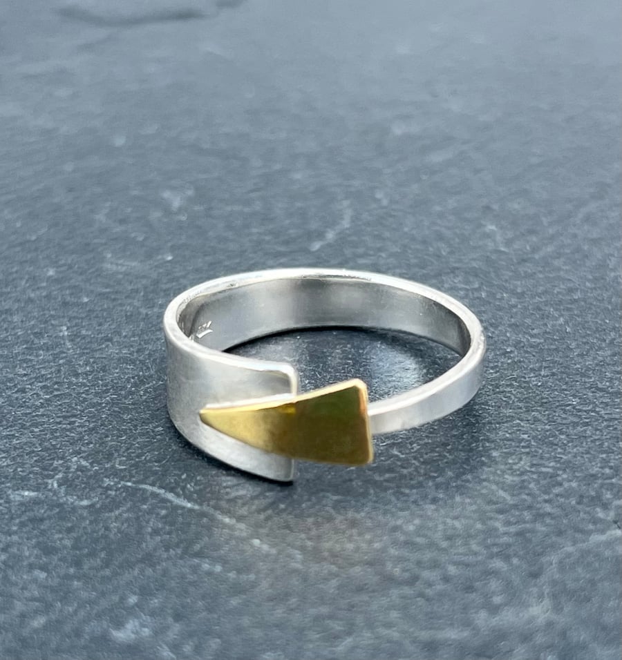 Arrow Ring, silver and gold ring, contemporary ring, simple modern ring, arrows,