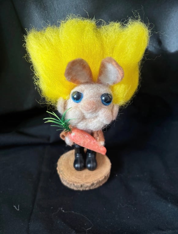 Bunny Munchkin in brown dungerees