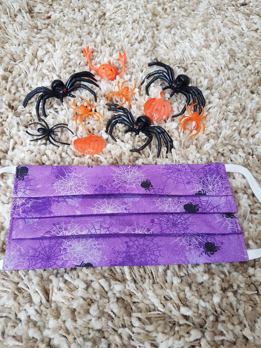 Halloween Child face covering – Purple Spider print