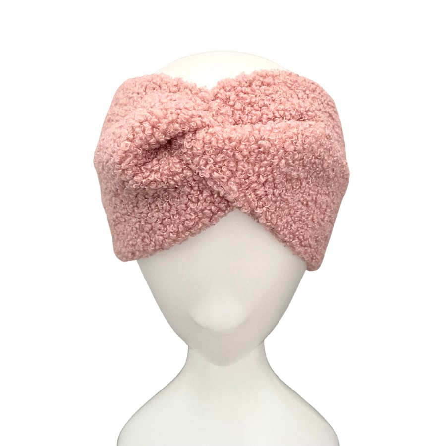Dusky pink chunky warm wide headband, teddy she... - Folksy
