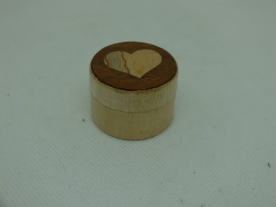 Tiny round wooden pot with heart inset  hand-veneered