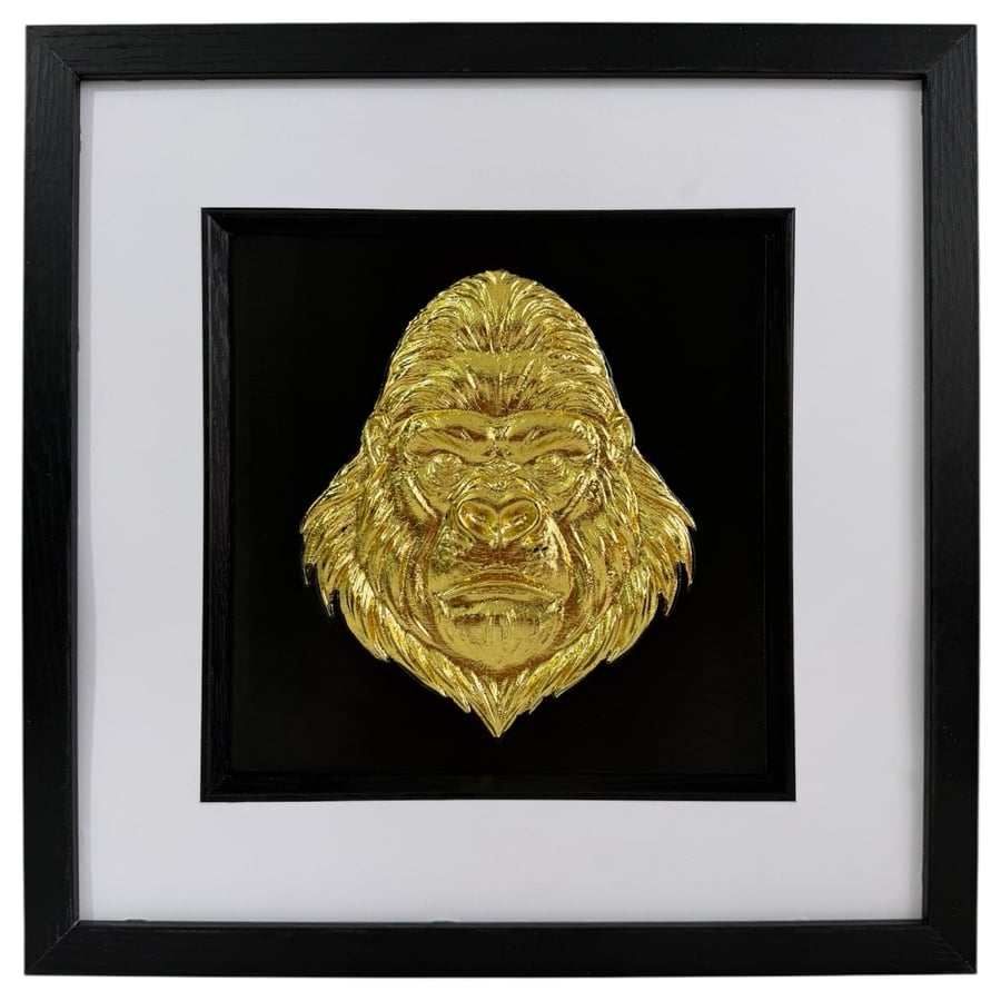 Gorilla Head Framed Wall Art, Gold or Silver Leaf Animal Art