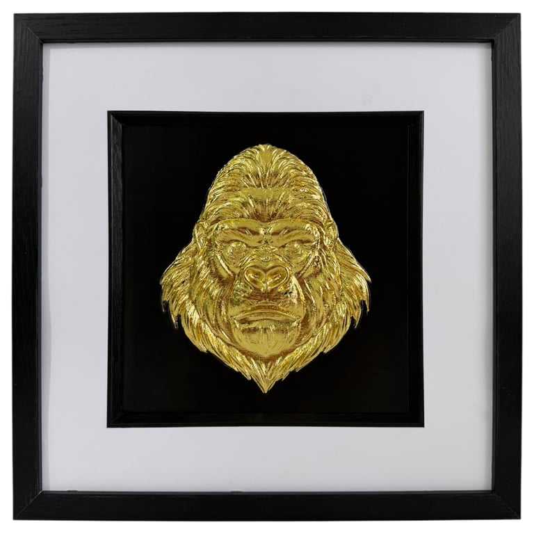 Gorilla Head Framed Wall Art, Gold or Silver Leaf Animal Art