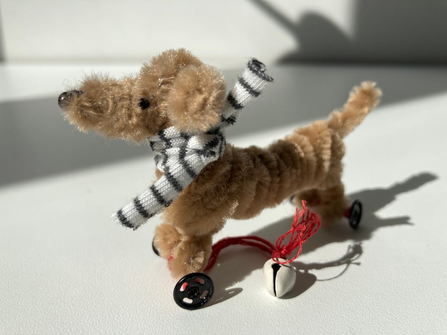 Miniature Daxi on Wheels - Handmade Sculptured Dog