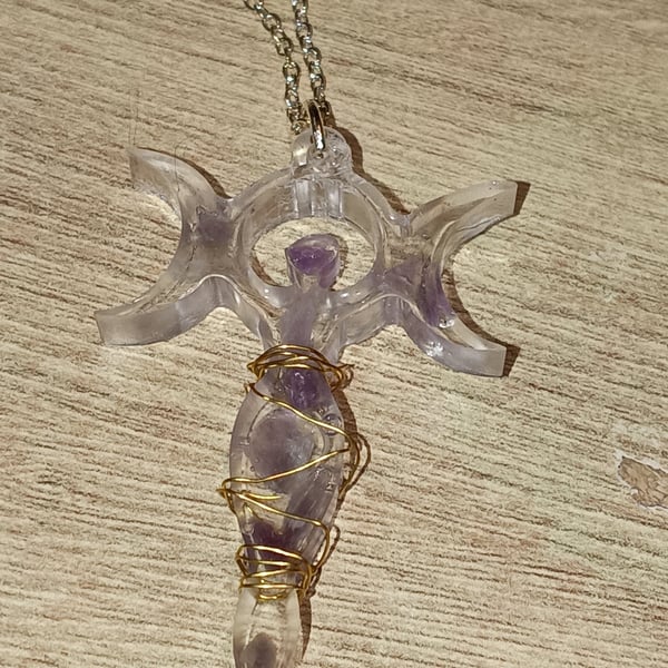 Necklace handmade pendant triple moon goddess 