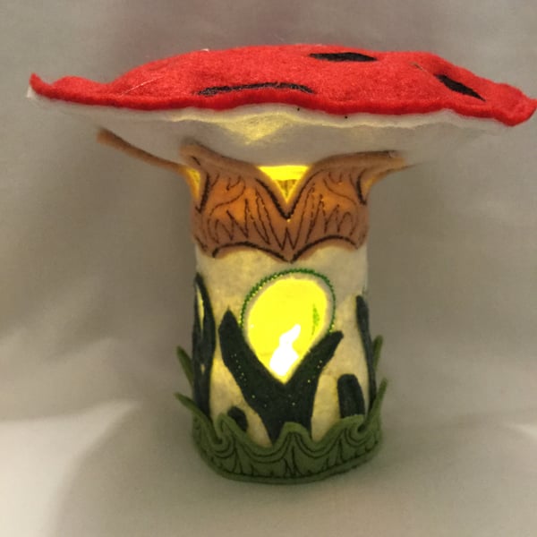 Enchanted forest toadstool tea light fairy house,
