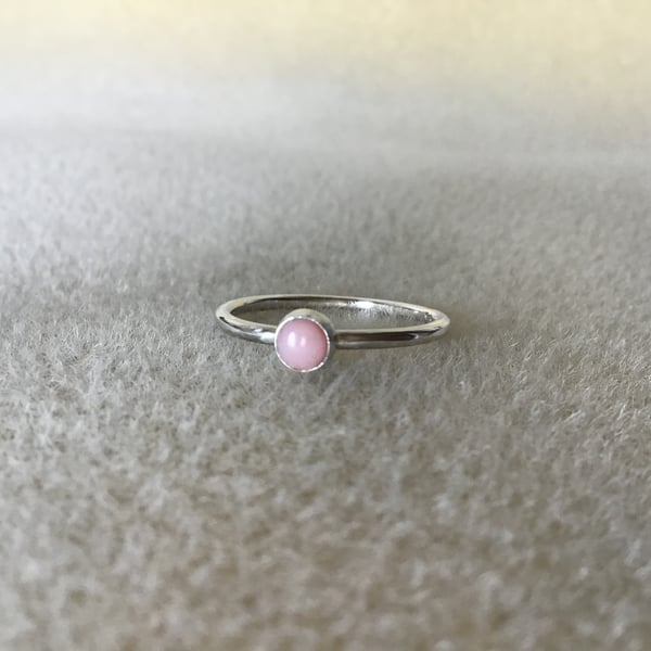 Pink Opal Sterling and Fine silver dainty ring