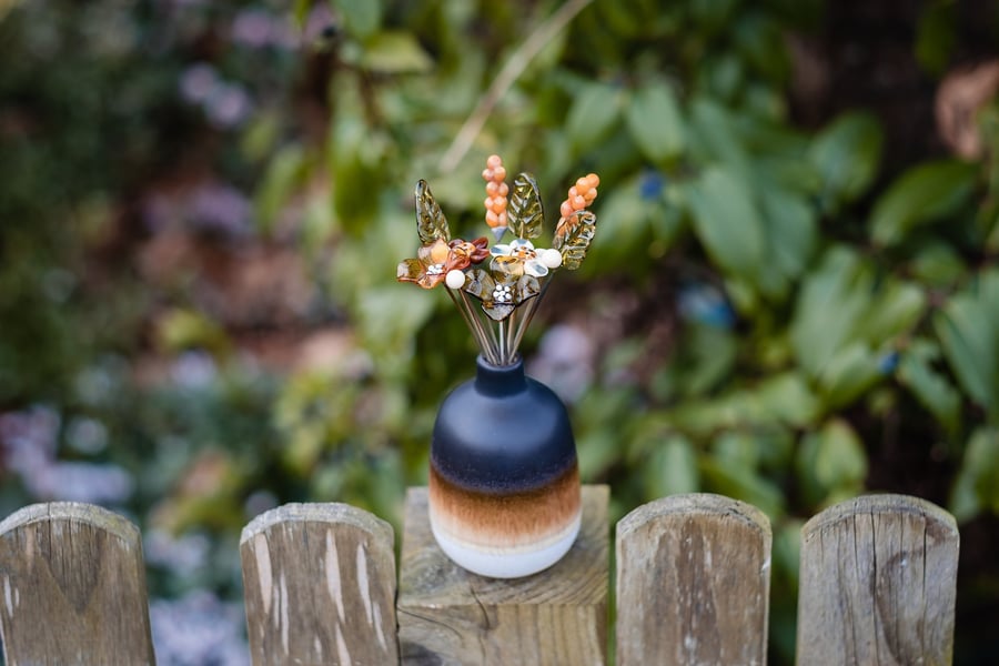 Earthy Toned Bouquet in beautiful Ombre Ceramic Vase - Glass Flower Bouquet - Ha