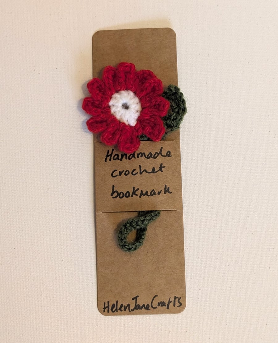 Handmade crochet flower bookmark - red