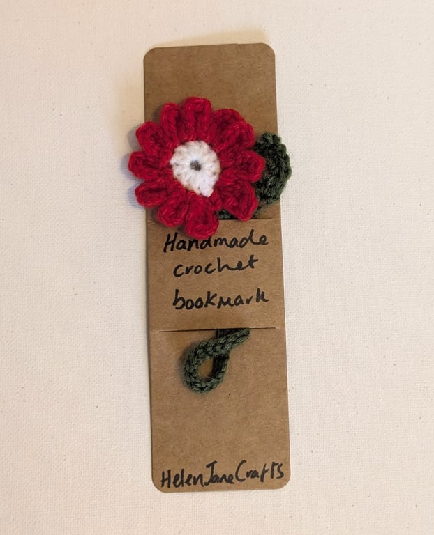 Handmade crochet flower bookmark - red