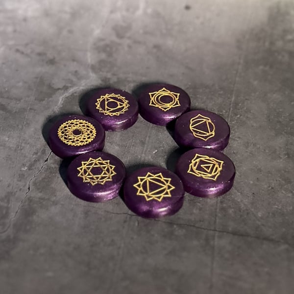 7 Stone Chakra Set in Regal Purple and Gold with Storage Box - Sacred Embers