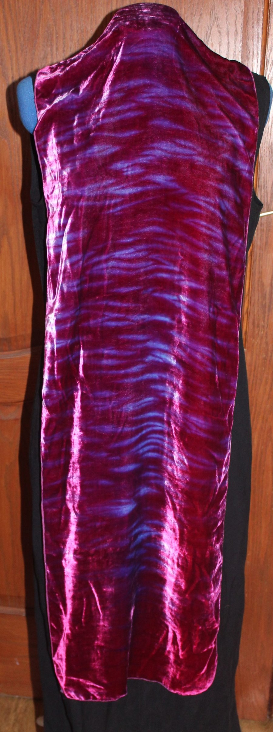Shibori hand-dyed purple silk velvet scarf
