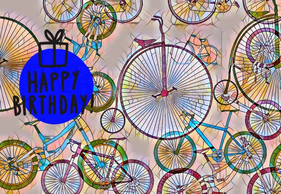 Happy Birthday Cycle Art Card A5