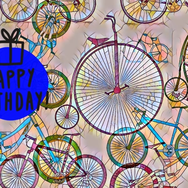 Happy Birthday Cycle Art Card A5