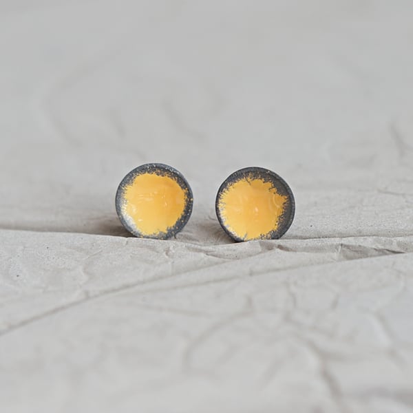 Golden Yellow Oxidised Sterling Silver Little Stud Earrings