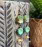 Rustic Green and Yellow Czech Glass Flower Earrings. Nature Inspired Jewellery