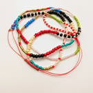 Bright colourful boho stripe long glass seed bead necklace, multi coloured thin 