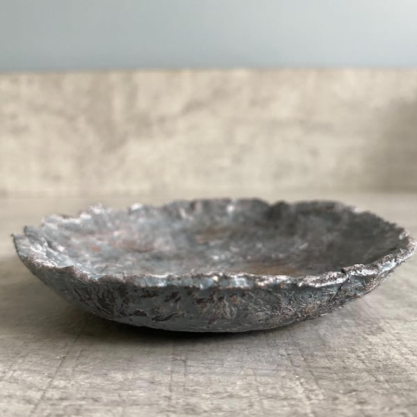 Recycled Paper Mache Bowl: Faux Stone (1) Pin Dish, Rustic Wabi Sabi Decor