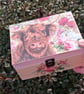 Wooden Pine Jewellery Keepsake Box Highland Cow Floral - Image 7