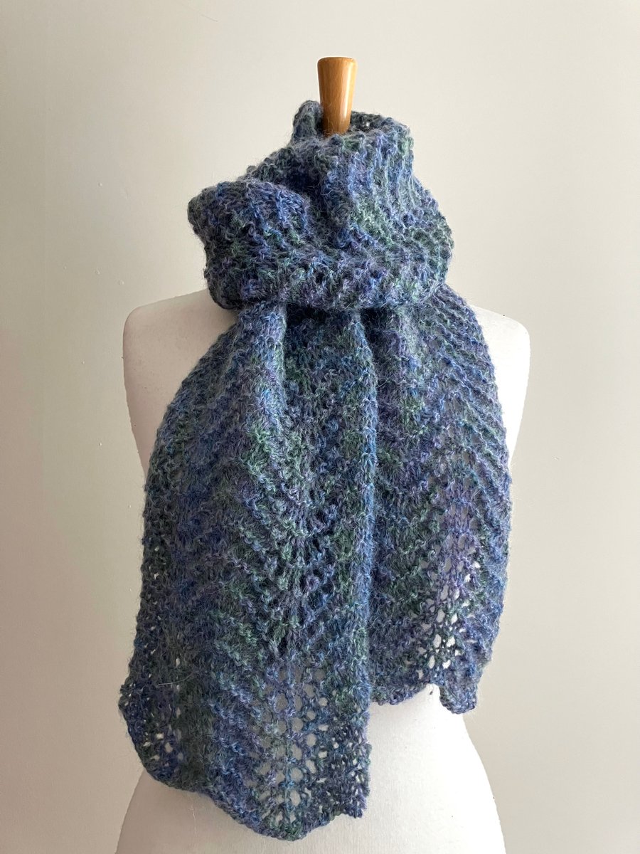Lovely Blue and Green mohair lace scarf