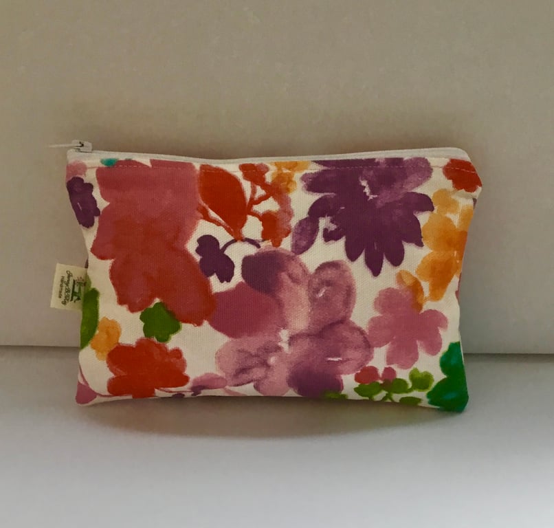 Floral watercolour linen makeup bag.