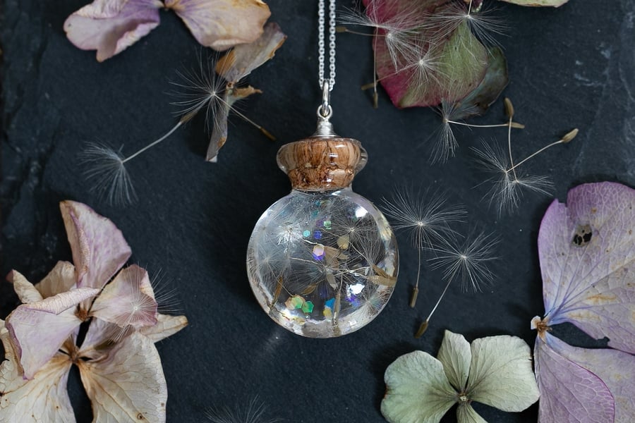 Dandelion Necklace Bottle of Wishes Dandelion Seed Necklace Resin Jewelry Resin 