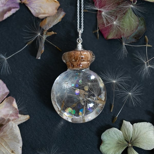 Dandelion Necklace Bottle of Wishes Dandelion Seed Necklace Resin Jewelry Resin 