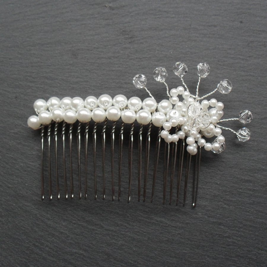 SALE Glass Pearl and Crystal Hair Comb HC008