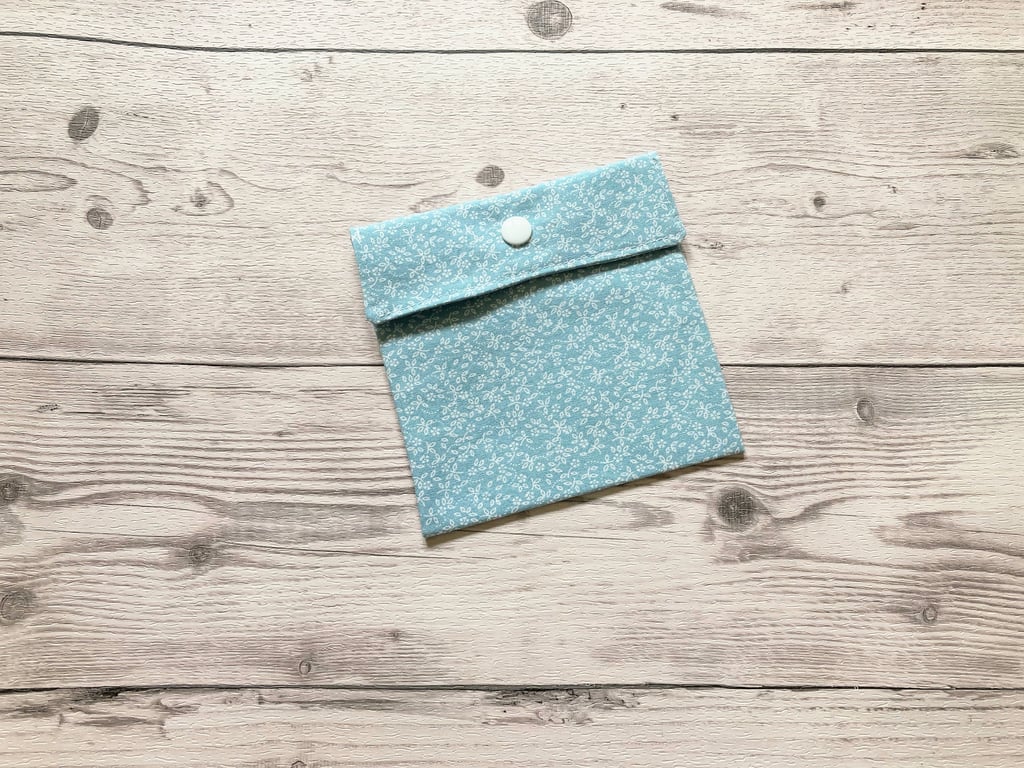 Discreet sanitary pouch. Feminine products holder. Ditsy floral duck egg.